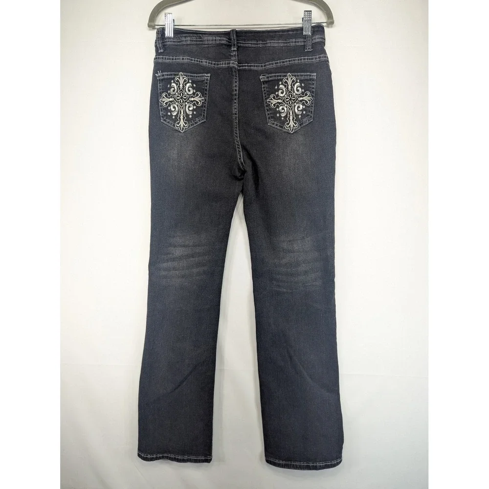 ROMWE Womens Black Wash Straight Jeans Embellished Pockets Size L US 8 10‎